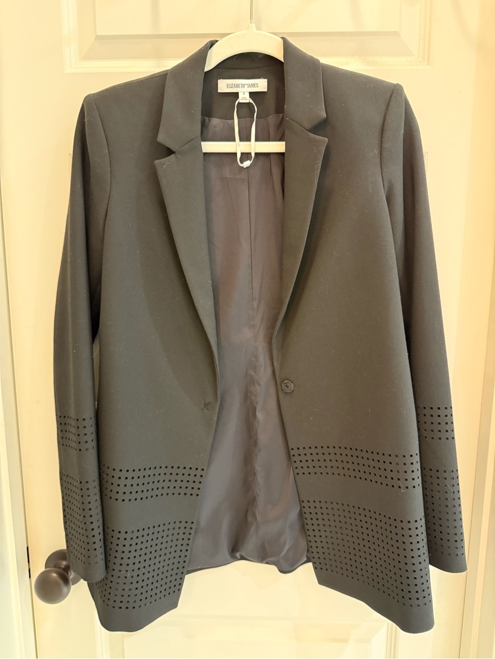 Elizabeth and James Black Laser Cut Blazer Jacket | One Button Tailored Size 4